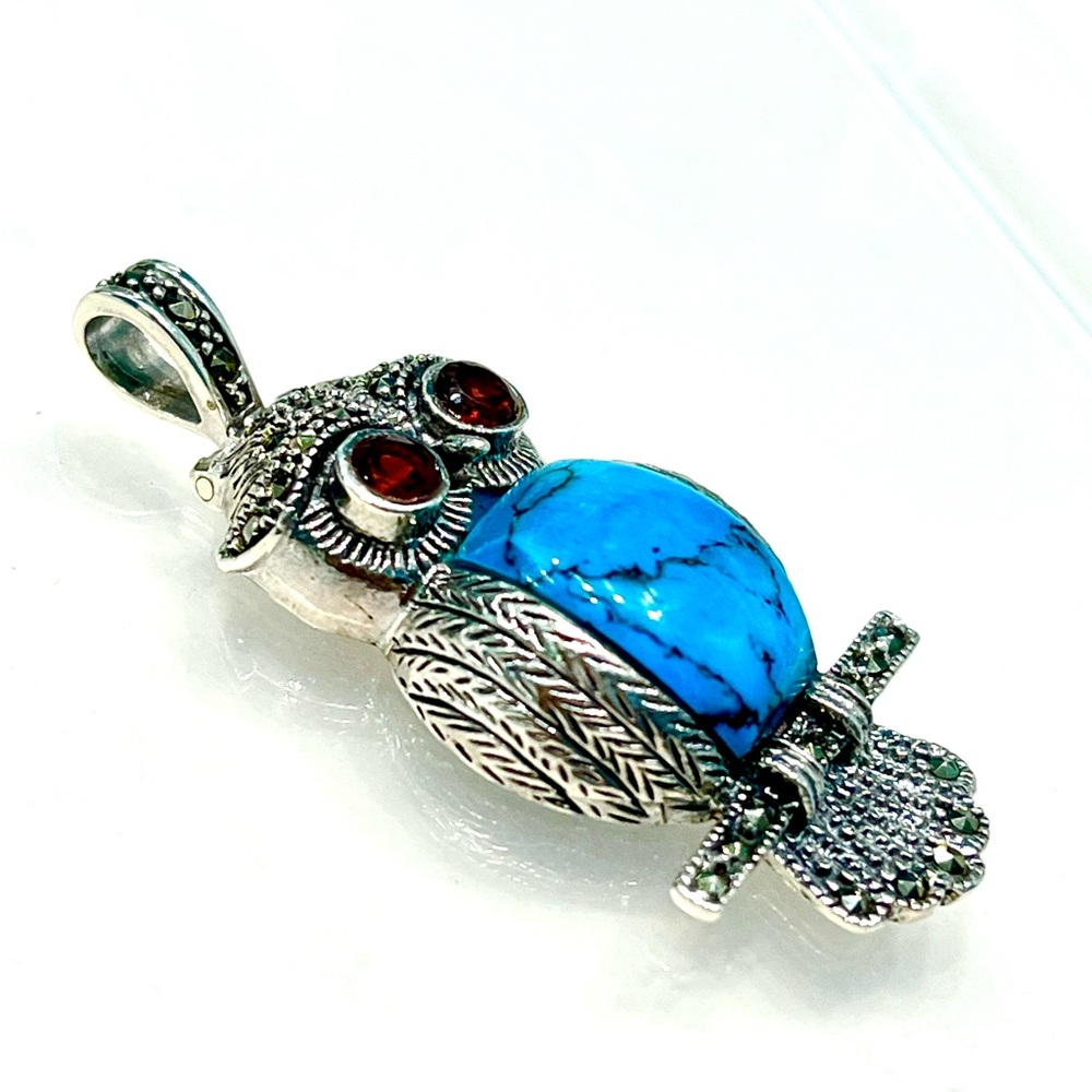 Turquoise Garnet Spinel Silver Pendant - Picture 2 of 5